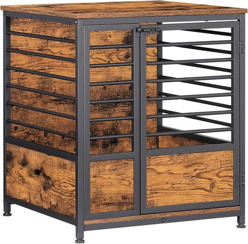 أثاث قفص الكلاب، طاولة نهاية جانبية لقفص الكلاب الخشبي شديد التحمل من ميلوس، بيت للكلاب داخلي، هيكل أنبوبي فولاذي بتصميم زخرفي، بيت قفص للحيوانات الأليفة للكلاب الكبيرة/المتوسطة/الصغيرة، بني ريفي in Kuwait