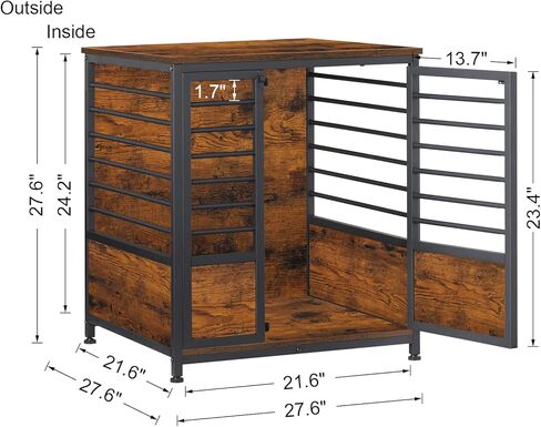 أثاث قفص الكلاب، طاولة نهاية جانبية لقفص الكلاب الخشبي شديد التحمل من ميلوس، بيت للكلاب داخلي، هيكل أنبوبي فولاذي بتصميم زخرفي، بيت قفص للحيوانات الأليفة للكلاب الكبيرة/المتوسطة/الصغيرة، بني ريفي in Kuwait