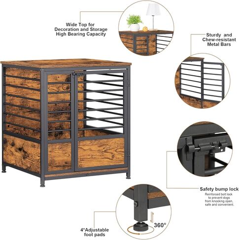 أثاث قفص الكلاب، طاولة نهاية جانبية لقفص الكلاب الخشبي شديد التحمل من ميلوس، بيت للكلاب داخلي، هيكل أنبوبي فولاذي بتصميم زخرفي، بيت قفص للحيوانات الأليفة للكلاب الكبيرة/المتوسطة/الصغيرة، بني ريفي in Kuwait