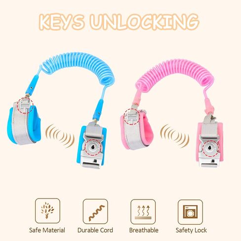 مقود أطفال مكون من قطعتين، رابط معصم آمن لمنع فقدان المعصم مع قفل للمفاتيح، آمن للرضع والأطفال، مقود حقيبة ظهر للأطفال، حزام مقود للأطفال (وردي + أزرق) in Kuwait