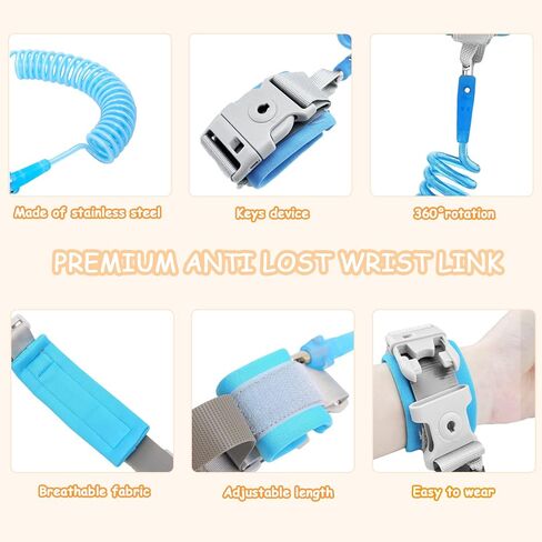 مقود أطفال مكون من قطعتين، رابط معصم آمن لمنع فقدان المعصم مع قفل للمفاتيح، آمن للرضع والأطفال، مقود حقيبة ظهر للأطفال، حزام مقود للأطفال (وردي + أزرق) in Kuwait