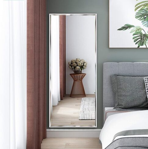 مرآة WIFTREY كاملة الطول مقاس 65 × 24 واقفة على الأرض، مثبتة على الحائط، مائلة، ديكور لغرفة النوم وغرفة المعيشة وجدار كامل الجسم طويل معلق كبير الحجم بإطار أبيض طويل القامة in Kuwait