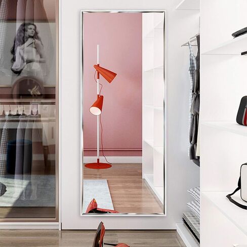 مرآة WIFTREY كاملة الطول مقاس 65 × 24 واقفة على الأرض، مثبتة على الحائط، مائلة، ديكور لغرفة النوم وغرفة المعيشة وجدار كامل الجسم طويل معلق كبير الحجم بإطار أبيض طويل القامة in Kuwait