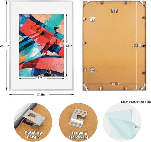 POUKROO A2 Poster Frame,16.5x23.4 Silver Thin Aluminum Picture Frames with Polished Plexiglass,Easy to Hang,Display Picture A2 without Mat or A3 with Mat for Wall Mounting Horizontally and Vertically in Kuwait