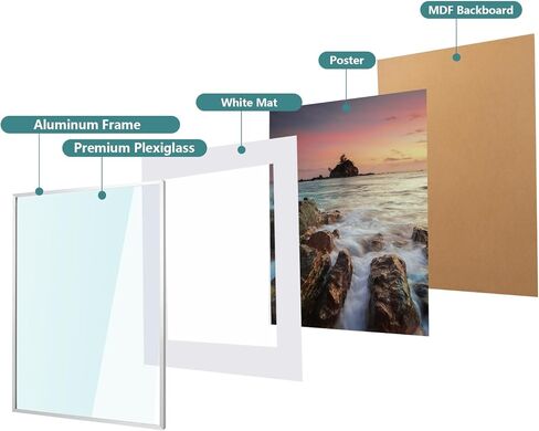 POUKROO A2 Poster Frame,16.5x23.4 Silver Thin Aluminum Picture Frames with Polished Plexiglass,Easy to Hang,Display Picture A2 without Mat or A3 with Mat for Wall Mounting Horizontally and Vertically in Kuwait
