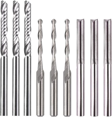 CBRIGHT 9 قطع قاطع مطحنة نهاية كربيد، 3 قطع 1/8 بوصة CNC أدوات التوجيه الفردية + 6 قطع 2 قاطعة طحن ذات حواف فلوت (نوعان) للنايلون، الراتنج، ABS، الأكريليك، PVC، MDF، الخشب الصلب in Kuwait