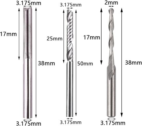 CBRIGHT 9 قطع قاطع مطحنة نهاية كربيد، 3 قطع 1/8 بوصة CNC أدوات التوجيه الفردية + 6 قطع 2 قاطعة طحن ذات حواف فلوت (نوعان) للنايلون، الراتنج، ABS، الأكريليك، PVC، MDF، الخشب الصلب in Kuwait
