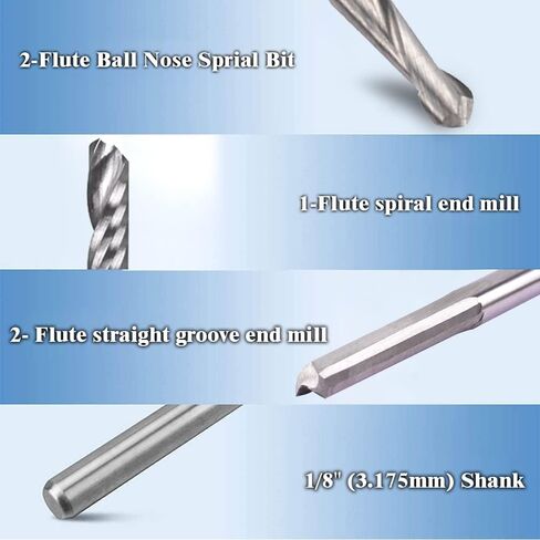 CBRIGHT 9 قطع قاطع مطحنة نهاية كربيد، 3 قطع 1/8 بوصة CNC أدوات التوجيه الفردية + 6 قطع 2 قاطعة طحن ذات حواف فلوت (نوعان) للنايلون، الراتنج، ABS، الأكريليك، PVC، MDF، الخشب الصلب in Kuwait