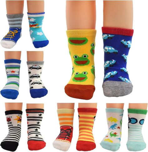 12 Pairs Anti-slip Socks Toddler Socks, HOVEOX Kids Baby Socks Non-Skid Crew Walkers Unisex For 12-36 Months 1-3 Years Baby Boys Girls Lowcut Ankle Cotton Stretch Footsocks Assorted Color Cartoon in Kuwait