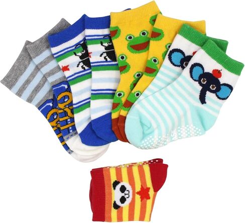 12 Pairs Anti-slip Socks Toddler Socks, HOVEOX Kids Baby Socks Non-Skid Crew Walkers Unisex For 12-36 Months 1-3 Years Baby Boys Girls Lowcut Ankle Cotton Stretch Footsocks Assorted Color Cartoon in Kuwait