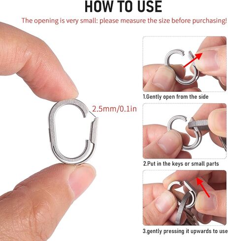 FEGVE حلقات سلسلة مفاتيح من التيتانيوم مع حلقتين مفاتيح من الفولاذ المقاوم للصدأ، حلقة تسلق صغيرة حامل مفاتيح صغير سريع الفك توصيل ملحقات سلسلة المفاتيح لقلادة حقيبة المفاتيح المنزلية in Kuwait
