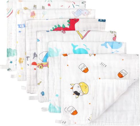 JULBEAR 6 Pack Burp Cloths for Baby, Toddler Burp Cloths Large 20 ×10 Inches Organic Cotton Muslin Burp Cloths for Boys & Girls, Newborn Towel Absorbent Burping Rag in Kuwait