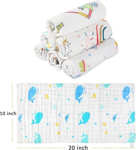 JULBEAR 6 Pack Burp Cloths for Baby, Toddler Burp Cloths Large 20 ×10 Inches Organic Cotton Muslin Burp Cloths for Boys & Girls, Newborn Towel Absorbent Burping Rag in Kuwait