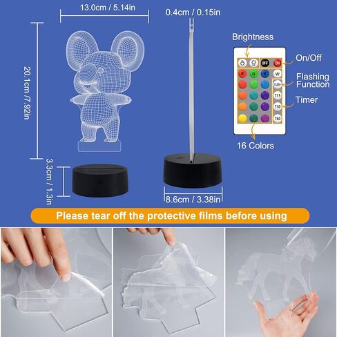 فولوسن مصباح LED ليلي ثلاثي الابعاد بتصميم حيوان كوالا لتزيين غرفة الاطفال مع جهاز تحكم عن بعد بـ 16 لون متغير، هدية فريدة للكريسماس والهالوين واعياد الميلاد للاطفال الاولاد والبنات in Kuwait