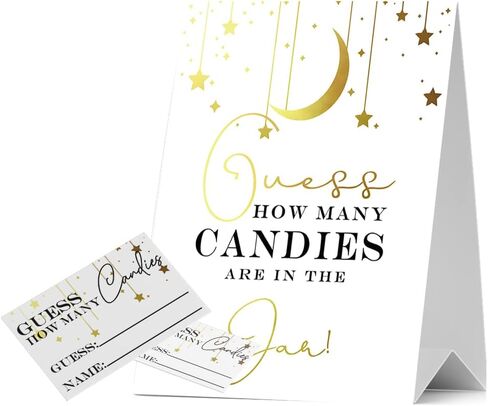JIRIM-BEUTY Guess How Many Candies Baby Shower Games, Pack of 1 Logo and 50 Cards, Golden Star and Moon, Baby Shower Signs, Baby Shower Invitation Set, Bridal Shower Sign, Gender Reveal - JRM308 in Kuwait