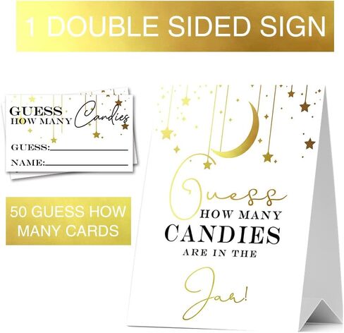 JIRIM-BEUTY Guess How Many Candies Baby Shower Games, Pack of 1 Logo and 50 Cards, Golden Star and Moon, Baby Shower Signs, Baby Shower Invitation Set, Bridal Shower Sign, Gender Reveal - JRM308 in Kuwait