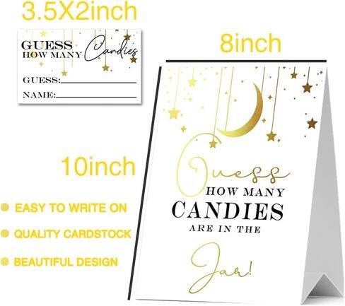 JIRIM-BEUTY Guess How Many Candies Baby Shower Games, Pack of 1 Logo and 50 Cards, Golden Star and Moon, Baby Shower Signs, Baby Shower Invitation Set, Bridal Shower Sign, Gender Reveal - JRM308 in Kuwait