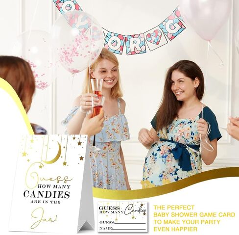 JIRIM-BEUTY Guess How Many Candies Baby Shower Games, Pack of 1 Logo and 50 Cards, Golden Star and Moon, Baby Shower Signs, Baby Shower Invitation Set, Bridal Shower Sign, Gender Reveal - JRM308 in Kuwait