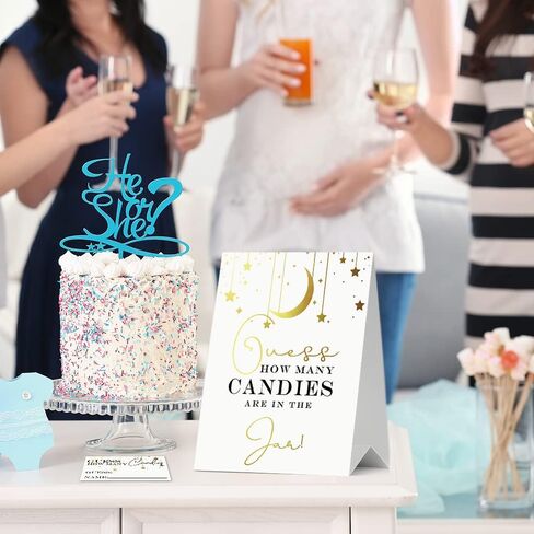 JIRIM-BEUTY Guess How Many Candies Baby Shower Games, Pack of 1 Logo and 50 Cards, Golden Star and Moon, Baby Shower Signs, Baby Shower Invitation Set, Bridal Shower Sign, Gender Reveal - JRM308 in Kuwait