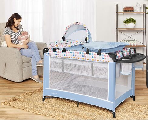 ساحة اللعب الفاخرة Dream On Me Lilly في Green Bay مع سرير كامل وصينية تغيير ومهد للرضع | مع المظلة | نسيج مقاوم للماء | معتمد من JPMA | وزن خفيف in Saudi Arabia