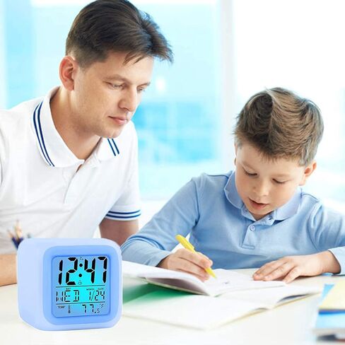 Kids Alarm Clock, Student Digital Clock for Boys Girls, 7 Colors Changing Light Bedside Clock for Children's Bedroom, Digital Alarm Clocks with Snooze, Temperature, Gift Idea for Kids in Kuwait