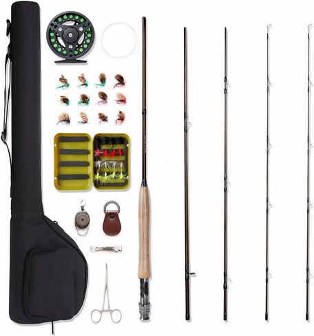 NetAngler Fly Fishing Rod and Reel Combo 4-Piece Fly Fishing Rod 5wt Aluminum Fly Reel 28 Pieces Flies Kit with Free Rod Tip,Backing,and Cloth Carry Bag in Saudi Arabia