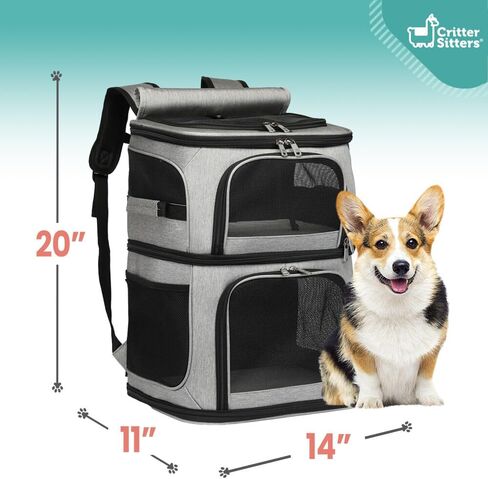 Critter Sitters Backpack for Small Dogs, Cats with Scratch Resistant Breathable Mesh Windows, Airline Carry-On Approved, Safety Leash, Storage Pockets, Durable Transporation for Animals in Kuwait