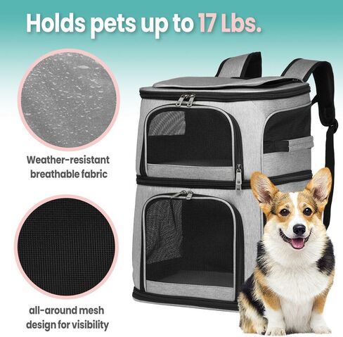 Critter Sitters Backpack for Small Dogs, Cats with Scratch Resistant Breathable Mesh Windows, Airline Carry-On Approved, Safety Leash, Storage Pockets, Durable Transporation for Animals in Kuwait