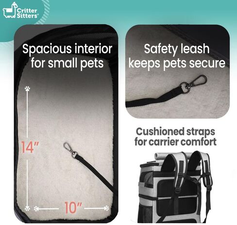 Critter Sitters Backpack for Small Dogs, Cats with Scratch Resistant Breathable Mesh Windows, Airline Carry-On Approved, Safety Leash, Storage Pockets, Durable Transporation for Animals in Kuwait