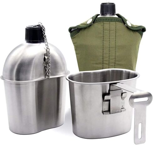 ELK Stainless Steel Military Canteen and Cup with Green Cover for Camping, Hiking, Backpacking, Hunting, Fishing and Outdoor Adventures in Saudi Arabia