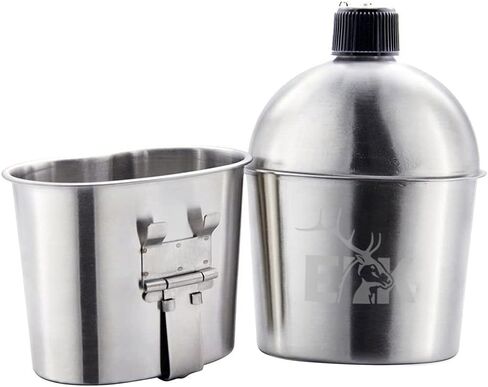 ELK Stainless Steel Military Canteen and Cup with Green Cover for Camping, Hiking, Backpacking, Hunting, Fishing and Outdoor Adventures in Saudi Arabia