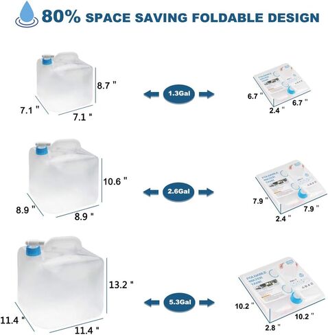 حاوية تخزين المياه القابلة للطي من Camzezy - حاوية مياه للتخييم سعة 5 جالون محمولة قابلة للطي مكعب مياه لتخزين المياه في حالات الطوارئ خالية من مادة BPA in Kuwait