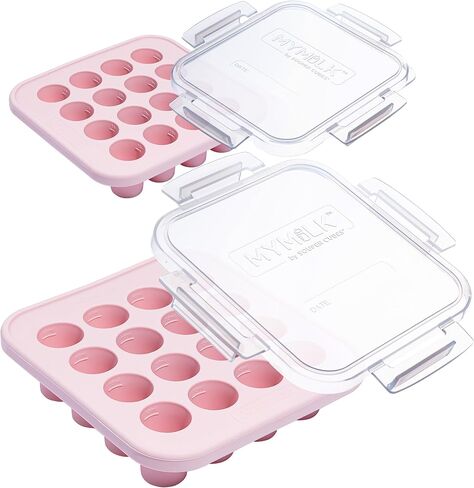 صينية تجميد طعام الأطفال MyMilk من Souper Cubes مع غطاء - صينية تجميد حليب الثدي من السيليكون سعة 1/2 أونصة - حاوية تخزين مثالية لأغذية الأطفال والهريس وحليب الثدي - أكوا in Kuwait