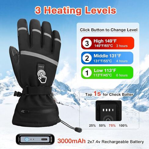 Heated Gloves, Rechargeable Electric Heated Gloves for Men Women, 7.4v 3000mAh Battery Heating Gloves Waterproof Heated Gloves for Riding Skiing Motorcycling Hunting in Kuwait