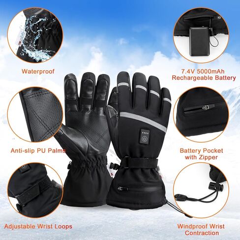 Heated Gloves, Rechargeable Electric Heated Gloves for Men Women, 7.4v 3000mAh Battery Heating Gloves Waterproof Heated Gloves for Riding Skiing Motorcycling Hunting in Kuwait