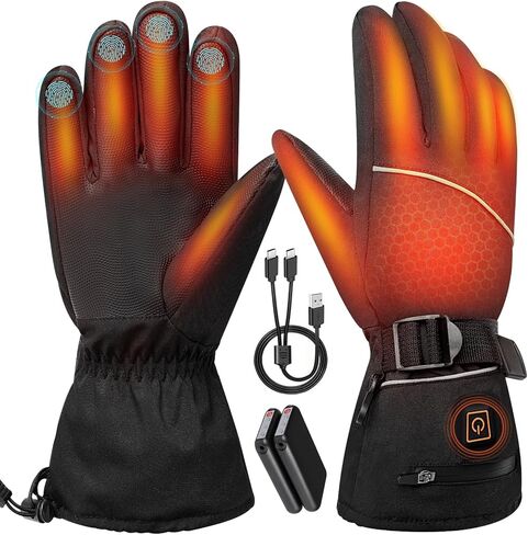 قفازات ACETOP ساخنة للرجال والنساء، قفازات تدفئة قابلة لإعادة الشحن، قفازات تزلج كهربائية مقاومة للماء تعمل باللمس، قفازات حرارية قابلة للتعديل لتدفئة اليد للتزلج وركوب الدراجات النارية والصيد (أسود) in Kuwait
