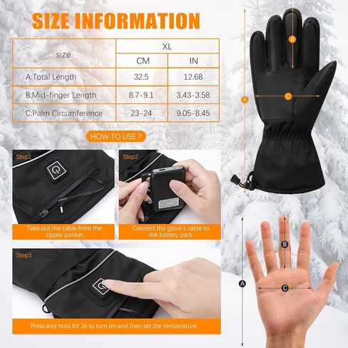 قفازات ACETOP ساخنة للرجال والنساء، قفازات تدفئة قابلة لإعادة الشحن، قفازات تزلج كهربائية مقاومة للماء تعمل باللمس، قفازات حرارية قابلة للتعديل لتدفئة اليد للتزلج وركوب الدراجات النارية والصيد (أسود) in Kuwait