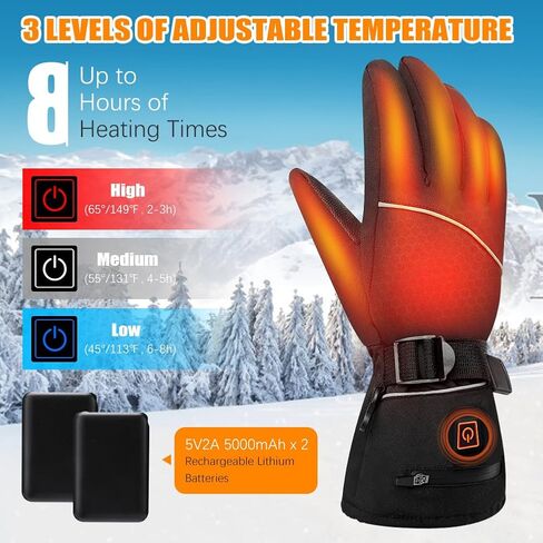 قفازات ACETOP ساخنة للرجال والنساء، قفازات تدفئة قابلة لإعادة الشحن، قفازات تزلج كهربائية مقاومة للماء تعمل باللمس، قفازات حرارية قابلة للتعديل لتدفئة اليد للتزلج وركوب الدراجات النارية والصيد (أسود) in Kuwait