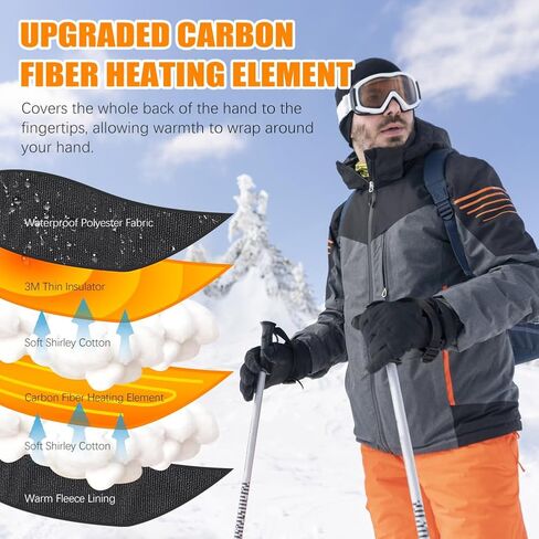 قفازات ACETOP ساخنة للرجال والنساء، قفازات تدفئة قابلة لإعادة الشحن، قفازات تزلج كهربائية مقاومة للماء تعمل باللمس، قفازات حرارية قابلة للتعديل لتدفئة اليد للتزلج وركوب الدراجات النارية والصيد (أسود) in Kuwait