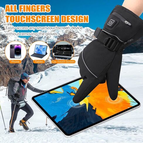 قفازات ACETOP ساخنة للرجال والنساء، قفازات تدفئة قابلة لإعادة الشحن، قفازات تزلج كهربائية مقاومة للماء تعمل باللمس، قفازات حرارية قابلة للتعديل لتدفئة اليد للتزلج وركوب الدراجات النارية والصيد (أسود) in Kuwait