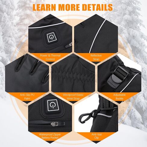 قفازات ACETOP ساخنة للرجال والنساء، قفازات تدفئة قابلة لإعادة الشحن، قفازات تزلج كهربائية مقاومة للماء تعمل باللمس، قفازات حرارية قابلة للتعديل لتدفئة اليد للتزلج وركوب الدراجات النارية والصيد (أسود) in Kuwait