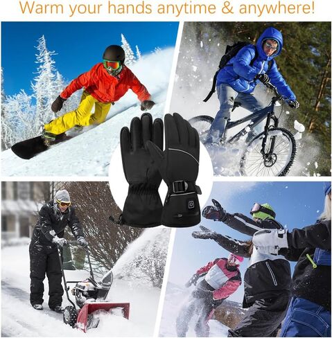 قفازات ACETOP ساخنة للرجال والنساء، قفازات تدفئة قابلة لإعادة الشحن، قفازات تزلج كهربائية مقاومة للماء تعمل باللمس، قفازات حرارية قابلة للتعديل لتدفئة اليد للتزلج وركوب الدراجات النارية والصيد (أسود) in Kuwait