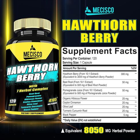 8 في 1 مستخلص توت الزعرور 4105 مجم - 120 كبسولة تكفي لمدة 4 أشهر - جذر البنجر، الرمان، زهرة الكركديه، قرفة سيلان، أوراق الزيتون والمزيد - مكملات دعم القلب وارتفاع ضغط الدم in Kuwait