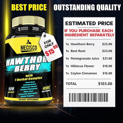 8 في 1 مستخلص توت الزعرور 4105 مجم - 120 كبسولة تكفي لمدة 4 أشهر - جذر البنجر، الرمان، زهرة الكركديه، قرفة سيلان، أوراق الزيتون والمزيد - مكملات دعم القلب وارتفاع ضغط الدم in Kuwait