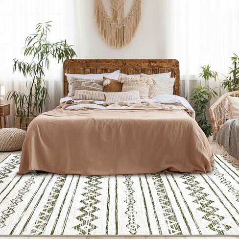 Area Rug Living Room Carpet: 5x7 Large Moroccan Soft Fluffy Geometric Washable Bedroom Rugs Dining Room Home Office Nursery Low Pile Decor Under Kitchen Table Light Brown/Ivory in Kuwait