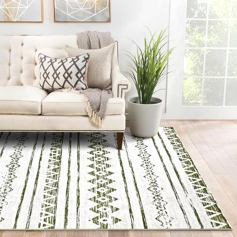 Area Rug Living Room Carpet: 5x7 Large Moroccan Soft Fluffy Geometric Washable Bedroom Rugs Dining Room Home Office Nursery Low Pile Decor Under Kitchen Table Light Brown/Ivory in Kuwait