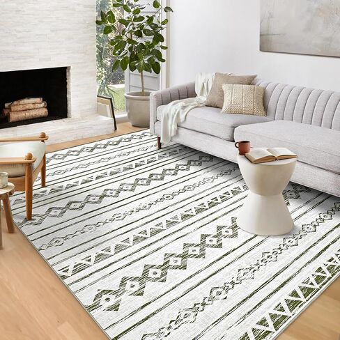 Area Rug Living Room Carpet: 5x7 Large Moroccan Soft Fluffy Geometric Washable Bedroom Rugs Dining Room Home Office Nursery Low Pile Decor Under Kitchen Table Light Brown/Ivory in Kuwait