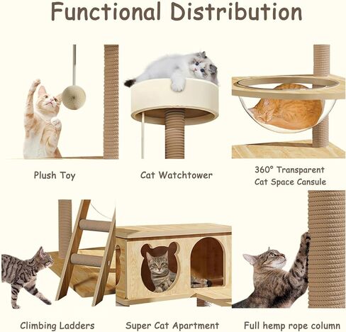 DMTINTA Cat Tree for Indoor Cats Wood Cat Tree with Cozy Cat Condo Scratching Post Clear Bowl Cat Tower for Large Cat 59 in in Kuwait