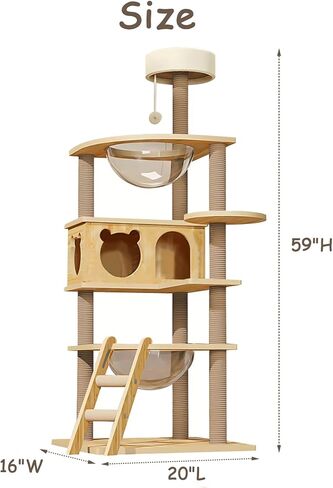 DMTINTA Cat Tree for Indoor Cats Wood Cat Tree with Cozy Cat Condo Scratching Post Clear Bowl Cat Tower for Large Cat 59 in in Kuwait