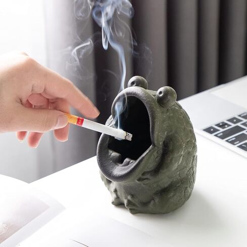 HEER Ceramic Ashtray for Cigarettes, Cute Funny Toad Frog Shape Ash Tray Set for Indoor Outdoor, Windproof Desktop Smoking Ash Holder for Smokers, Vintage Cool Home Office Decoration. in Saudi Arabia